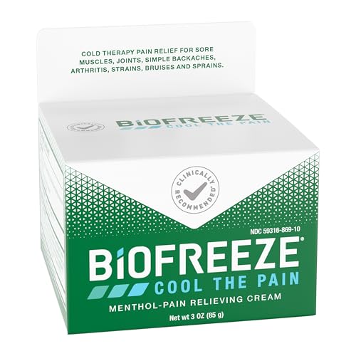 Biofreeze Menthol Pain Relieving Cream 3 OZ Jar for Pain Relief Associated with Sore Muscles, Arthritis, Simple Backaches, Strains, Bruises, Sprains and Joint Pain (Packaging May Vary)