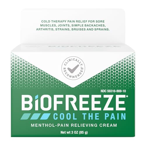 Biofreeze Menthol Pain Relieving Cream 3 OZ Jar for Pain Relief Associated with Sore Muscles, Arthritis, Simple Backaches, Strains, Bruises, Sprains and Joint Pain (Packaging May Vary)