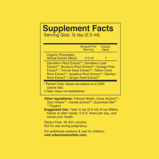 Urban Moonshine Original Bitters - Certified Organic - Bloating Relief - Supports Liver Function & Appetite Regulation - Gentle Detox - Digestive Bitters - Gluten Free Herbal Supplement - 2 Fl Oz