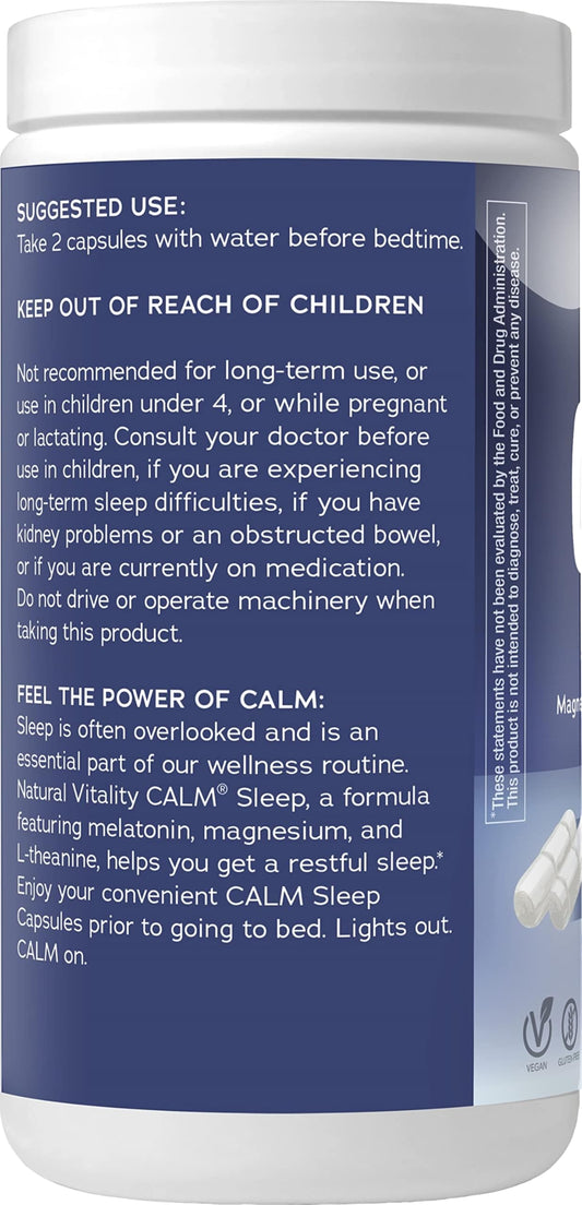 Natural Vitality Calm Sleep Magnesium Supplement, Melatonin & Magnesium Citrate, Sleep Aid Capsules, Gluten Free, Vegan, Non-GMO, Helps The Body Ease Into Sleep, 120 Capsules