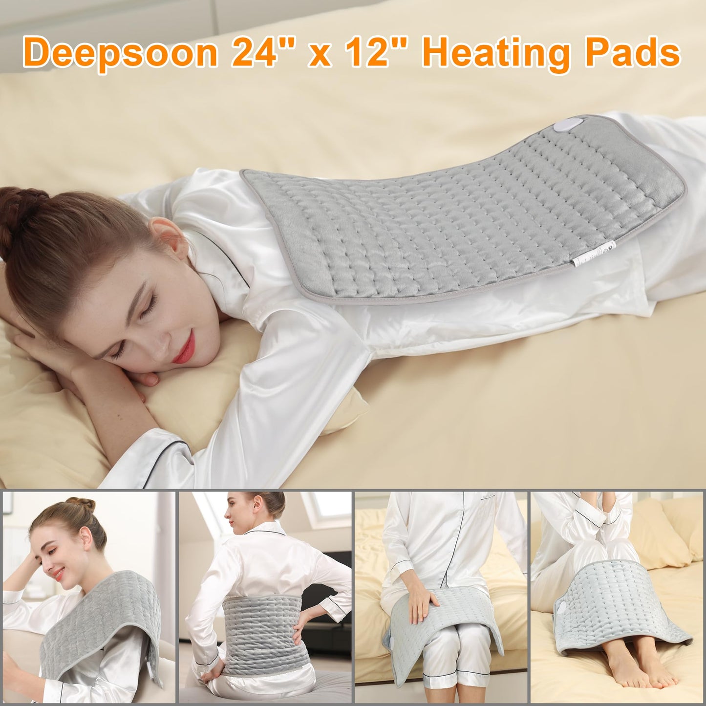 Heating Pad,Electric Heating Pads for Back,Neck,Abdomen,Mothers Day Gift,Moist Heating Pad for Shoulder,Knee,Arms and Legs,Dry/Moist Heat & Auto Shut Off,Birthday Gifts for Men(Light Gray, 24''×12'')