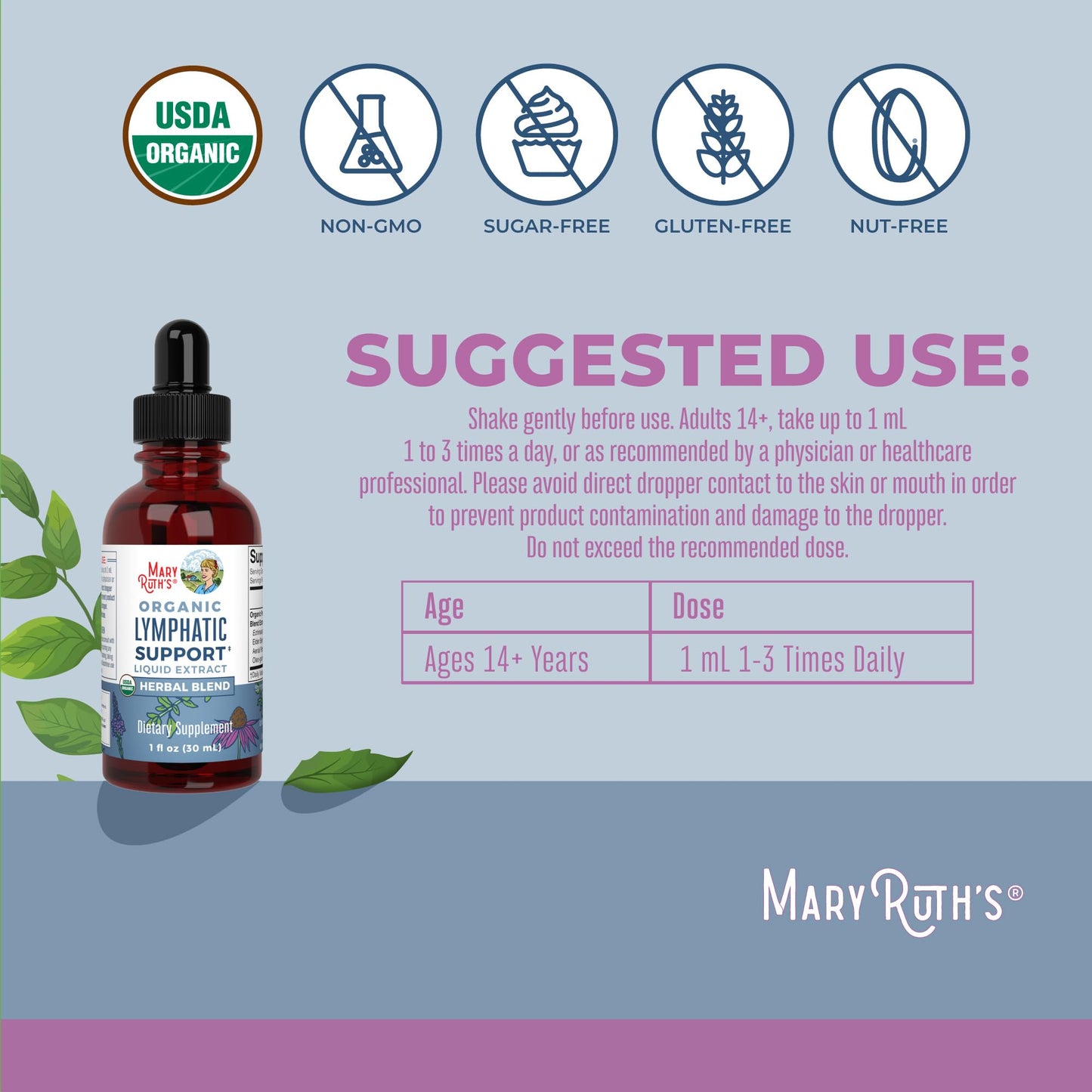 Lymphatic Support Drops by MaryRuth's | USDA Organic Lymphatic Cleanse Immune Support Supplement| Lymphatic Support with Echinacea & Elderberry | Blue Vervain | Vegan | Non-GMO | 30 Servings