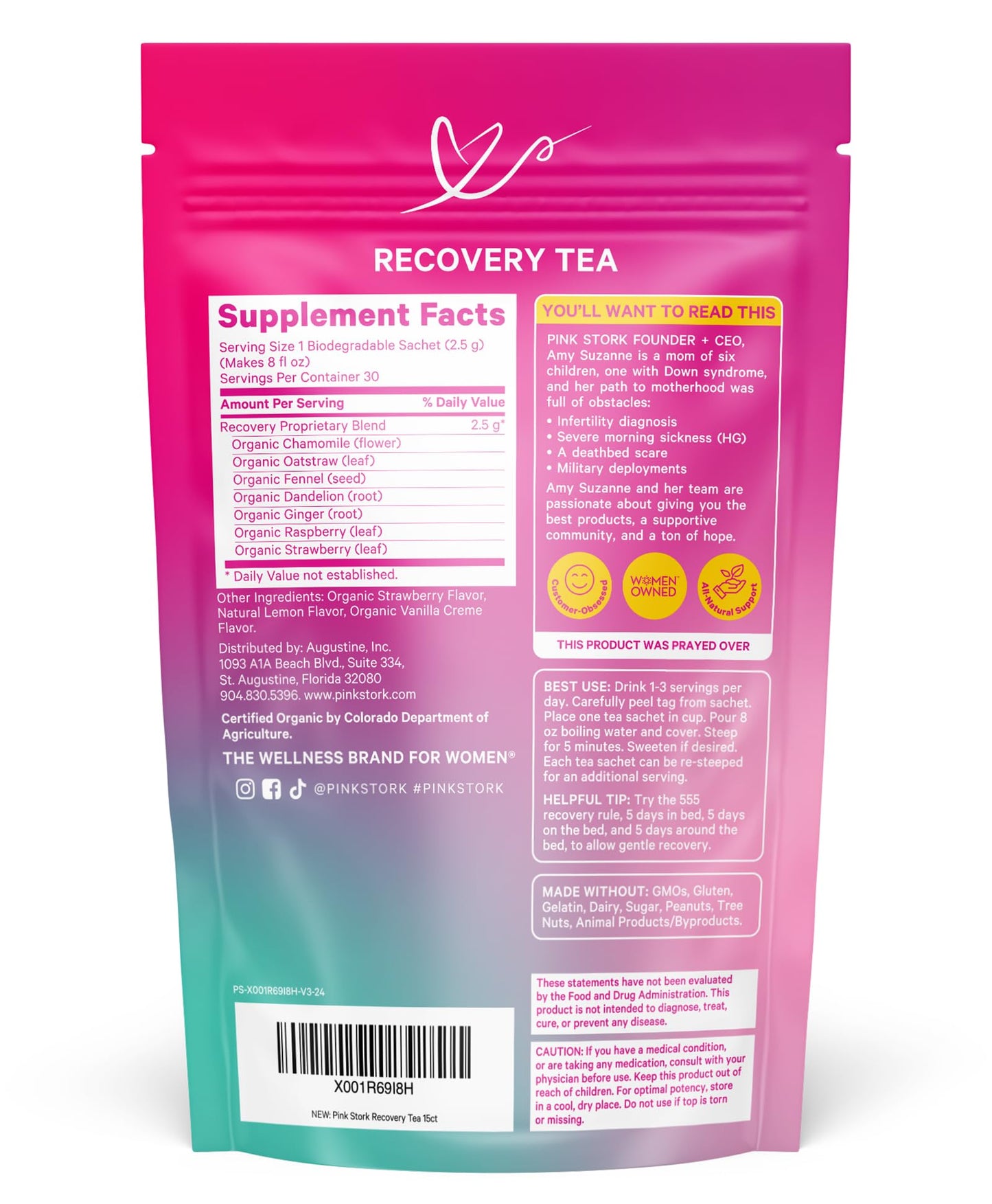 Pink Stork Postpartum Recovery Herbal Tea, Organic Red Raspberry Leaf with Chamomile, Hormone Balance for Women After Labor and Delivery, Strawberry Passion, Hot or Iced, Caffeine-Free, 15 Sachets