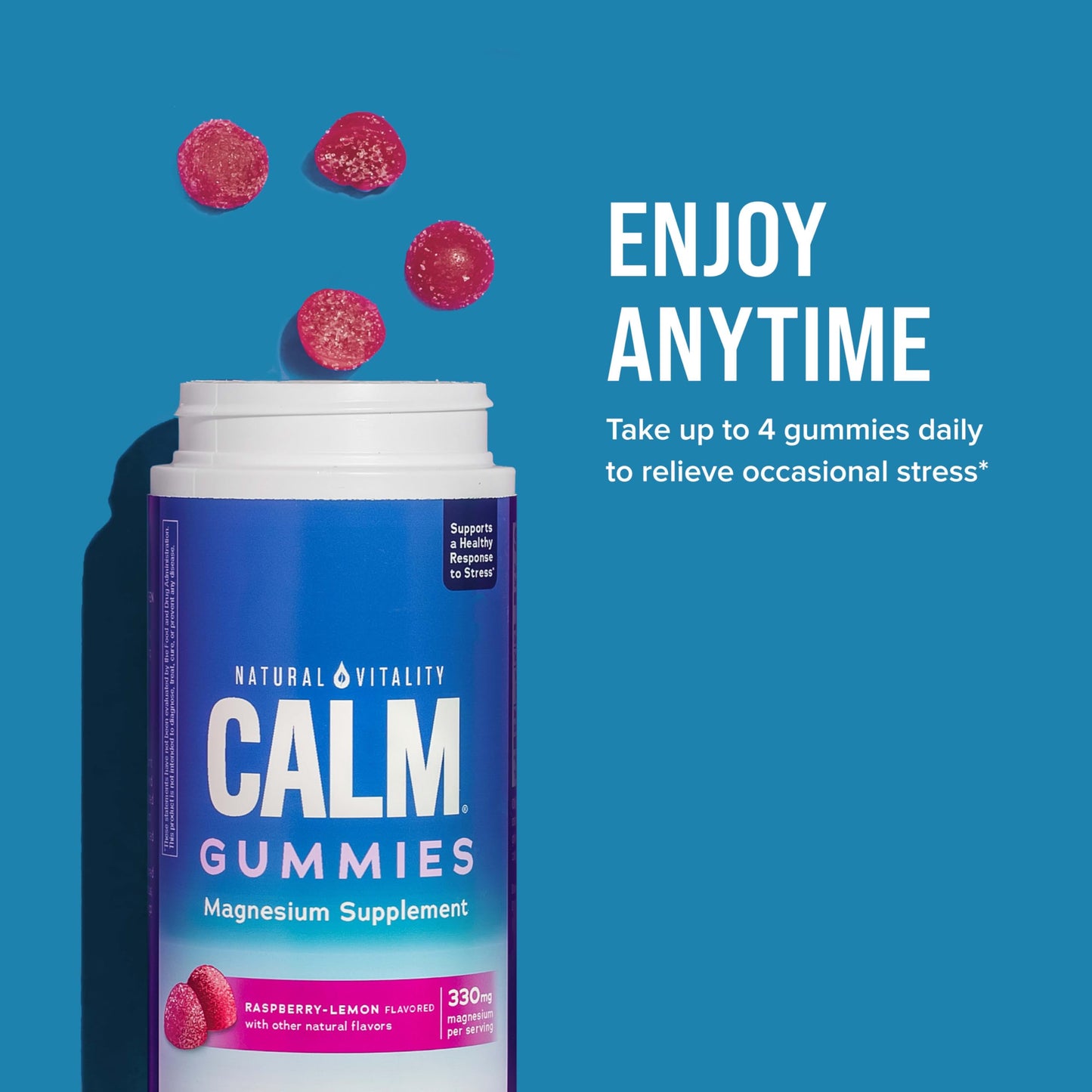 Natural Vitality Calm, Magnesium Citrate Supplement, Stress Relief Gummies, Supports a Healthy Response to Stress, Gluten Free, Vegan, Raspberry Lemon, 240 Gummies (Packaging May Vary)