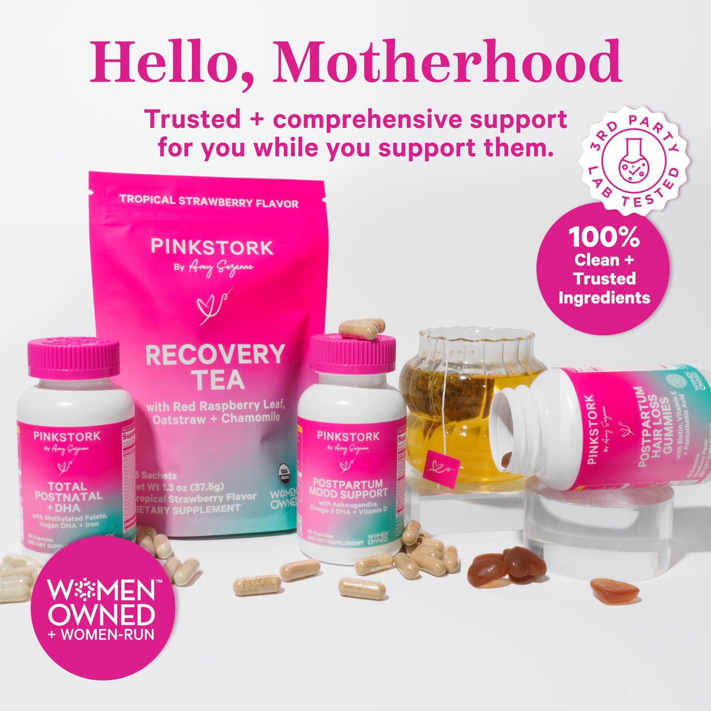 Pink Stork Postpartum Recovery Herbal Tea, Organic Red Raspberry Leaf with Chamomile, Hormone Balance for Women After Labor and Delivery, Strawberry Passion, Hot or Iced, Caffeine-Free, 15 Sachets