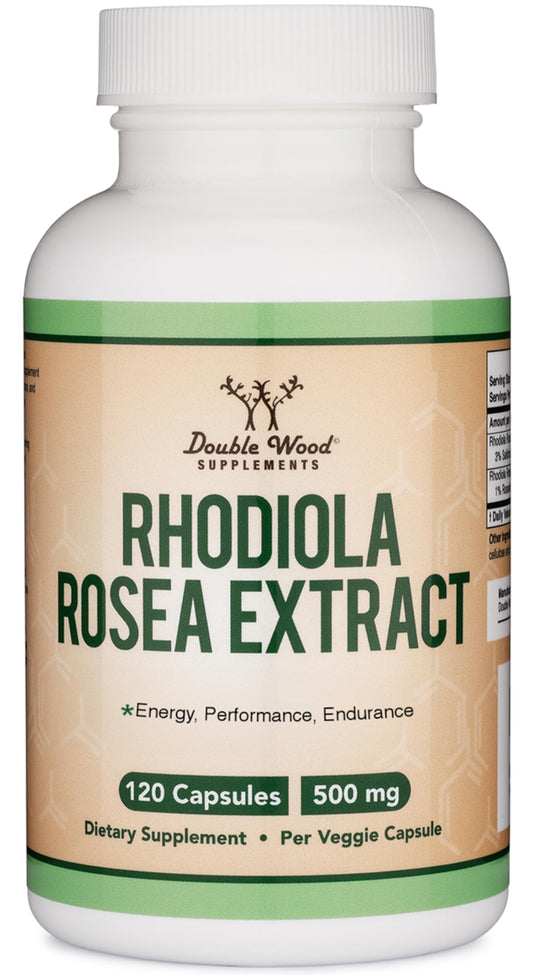Rhodiola Rosea Supplement 500mg, 120 Vegan Capsules (Third Party Test, Gluten Free, 3% Salidrosides, 1% Rosavins Extract) for Performance, Calming, Motivation by Double Wood