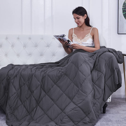L'AGRATY Weighted Blanket for Adults- Dark Grey, 48"x72", 15lbs, Twin Full Size Heavy Throw Blanket, Cooling, Breathable, Microfiber with Glass Beads, Big, Washable, All-Season