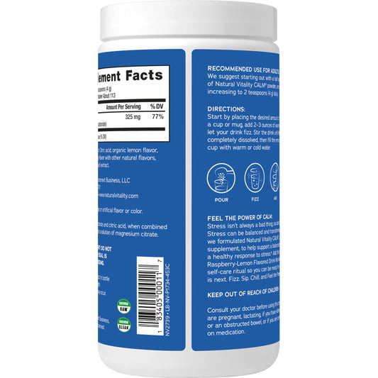 Natural Vitality Calm, Magnesium Citrate Supplement, Anti-Stress Drink Mix Powder, Gluten Free, Vegan, & Non-GMO, Raspberry Lemon, 16 oz