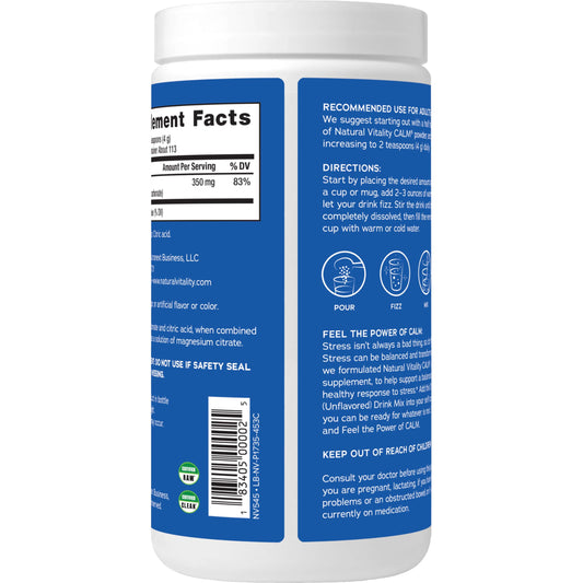 Natural Vitality Calm, Magnesium Supplement, Anti-Stress Drink Mix Powder, Gluten Free, Vegan, & Non-GMO, Original Unflavored, 16 oz