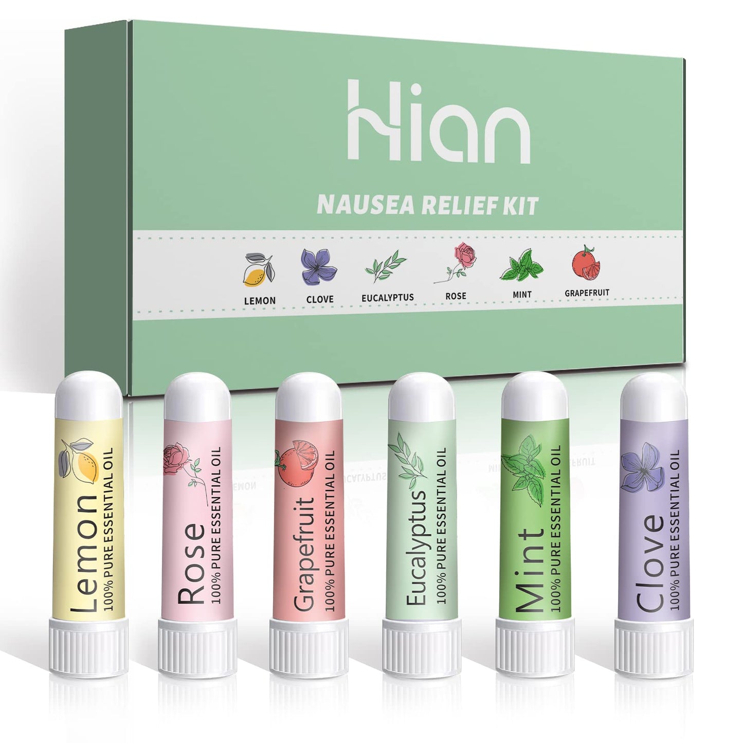 Hion Nausea Relief Inhaler 6 pcs for Motion Sickness and Pregnant Women Morning Sickness, Aromatherapy Natural Essential Oils Inhalers