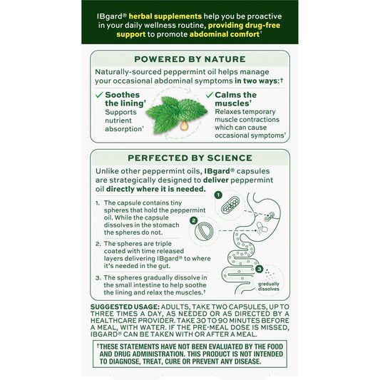 IBgard Gut Health Supplement, Peppermint Oil Capsules for Abdominal Comfort, 48 Capsules