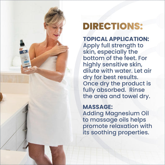 Health and Wisdom Topical Magnesium Oil Spray - USP Grade, Less Sting, Pure Transdermal Magnesium Chloride Oil, Extra Strength, Massage Oil for Feet Soak & Bath, High Absorption - 12 Fl Oz