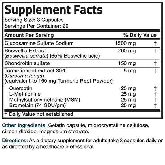 Bronson Glucosamine Chondroitin Turmeric & MSM Advanced Joint & Cartilage Formula, Supports Healthy Joints, Mobility & Cartilage - Non-GMO, 60 Capsules