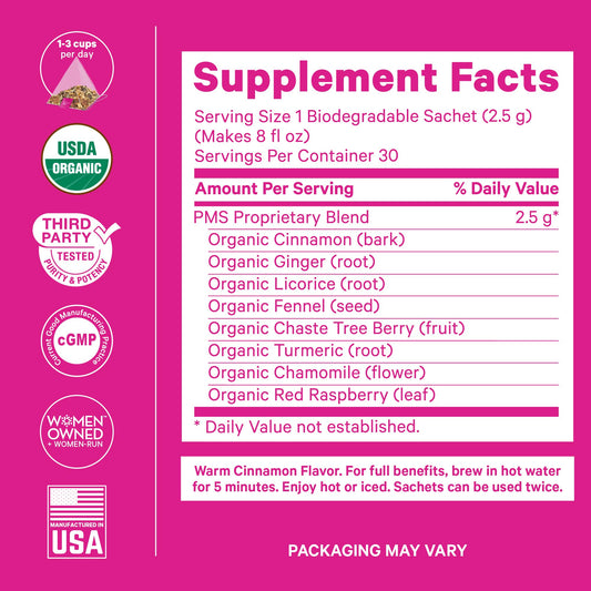 Pink Stork Organic PMS Tea for Hormone Balance, Mood Swings, Bloating, and Period Regularity - 8 Herbs - Vitex, Red Raspberry Leaf, Chamomile - Caffeine-Free - 15 Sachets, Hot or Iced