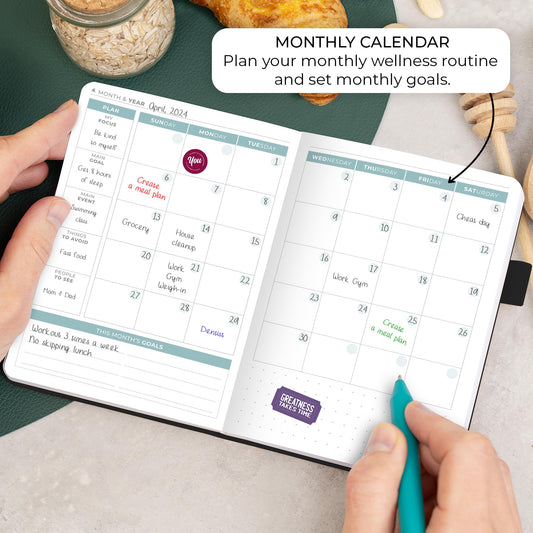 Clever Fox Food Journal Pocket - Daily Food Diary, Meal Planner to Track Calories & Nutrients, Weight Loss Tracker Notebook, 4x5.5” (Black)