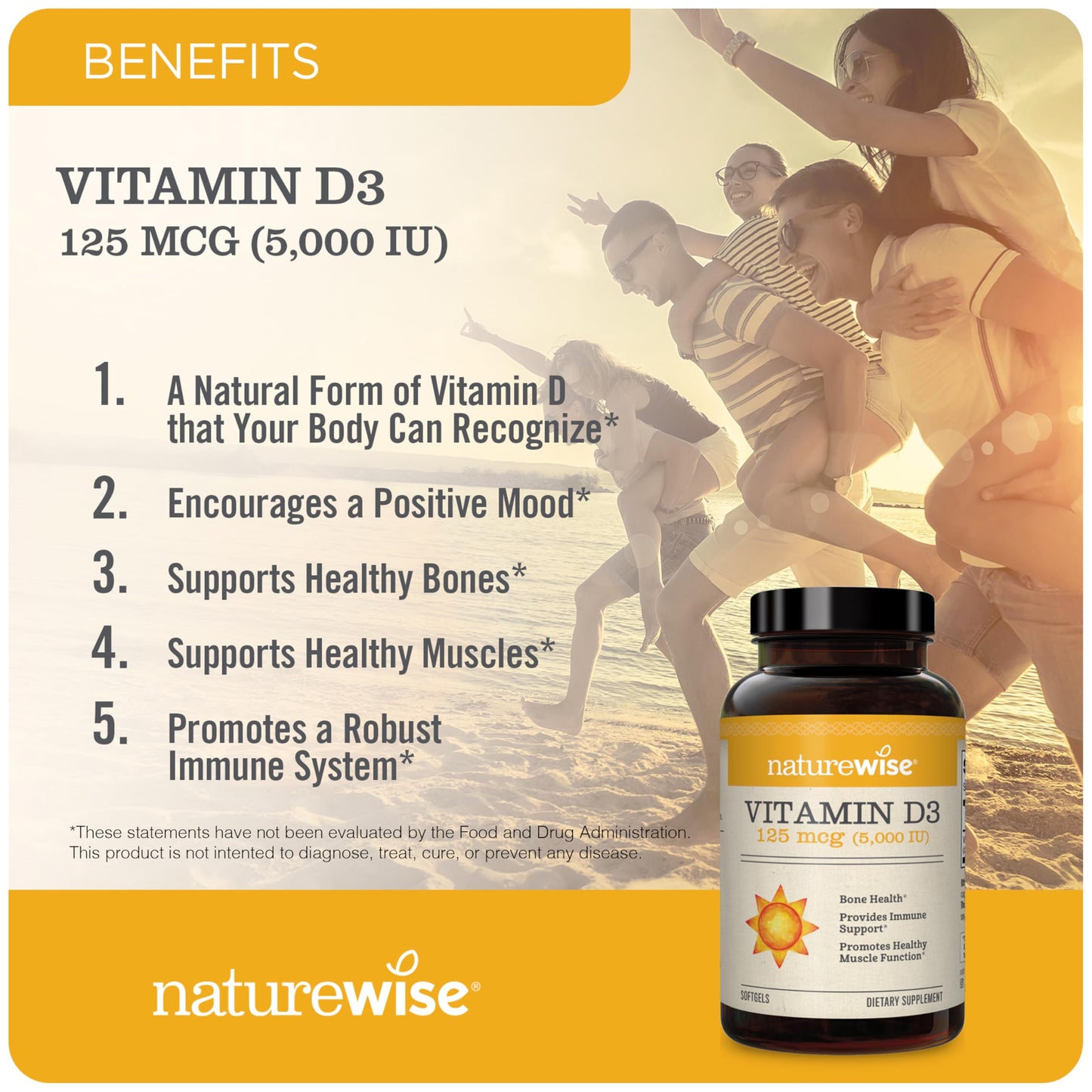 NatureWise Vitamin D3 5000iu (125 mcg) 200-Day Supply for Immune Support, Healthy Muscle Function, and Bone Health - Non-GMO, Gluten Free in Organic Extra Virgin Olive Oil, (Mini Softgel), 200 Count