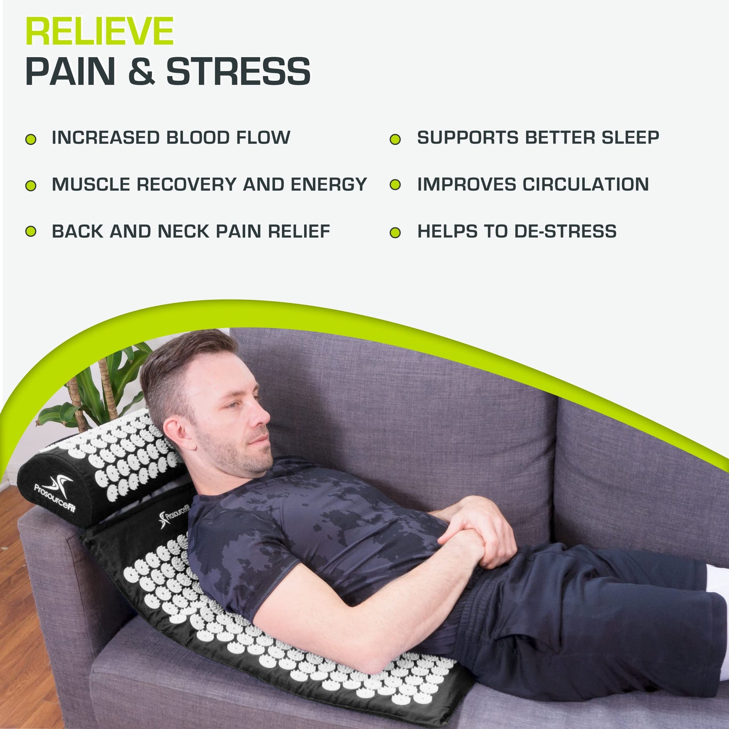 ProsourceFit Acupressure Mat and Pillow Set for Back/Neck Pain Relief and Muscle Relaxation, Black