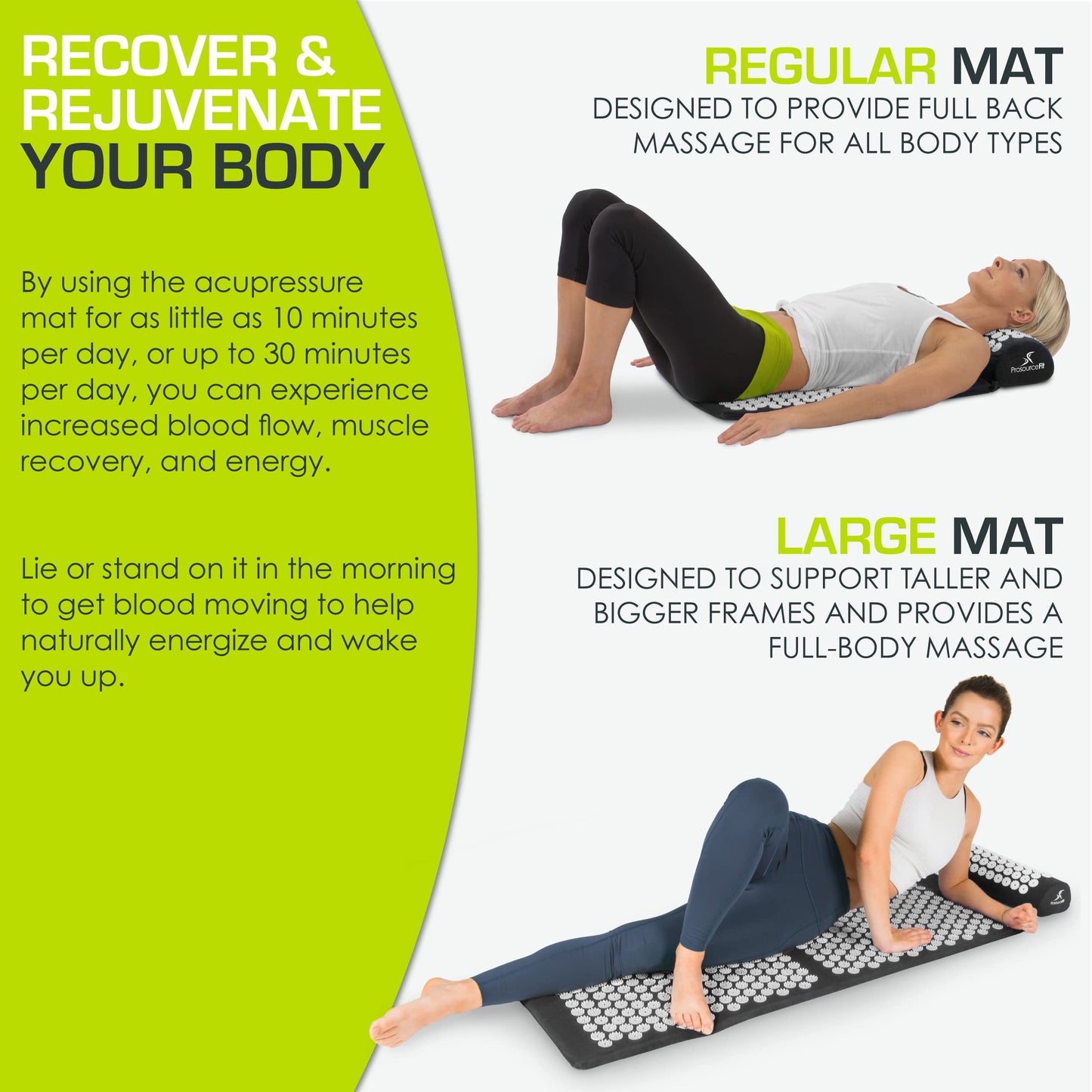 ProsourceFit Acupressure Mat and Pillow Set for Back/Neck Pain Relief and Muscle Relaxation, Black