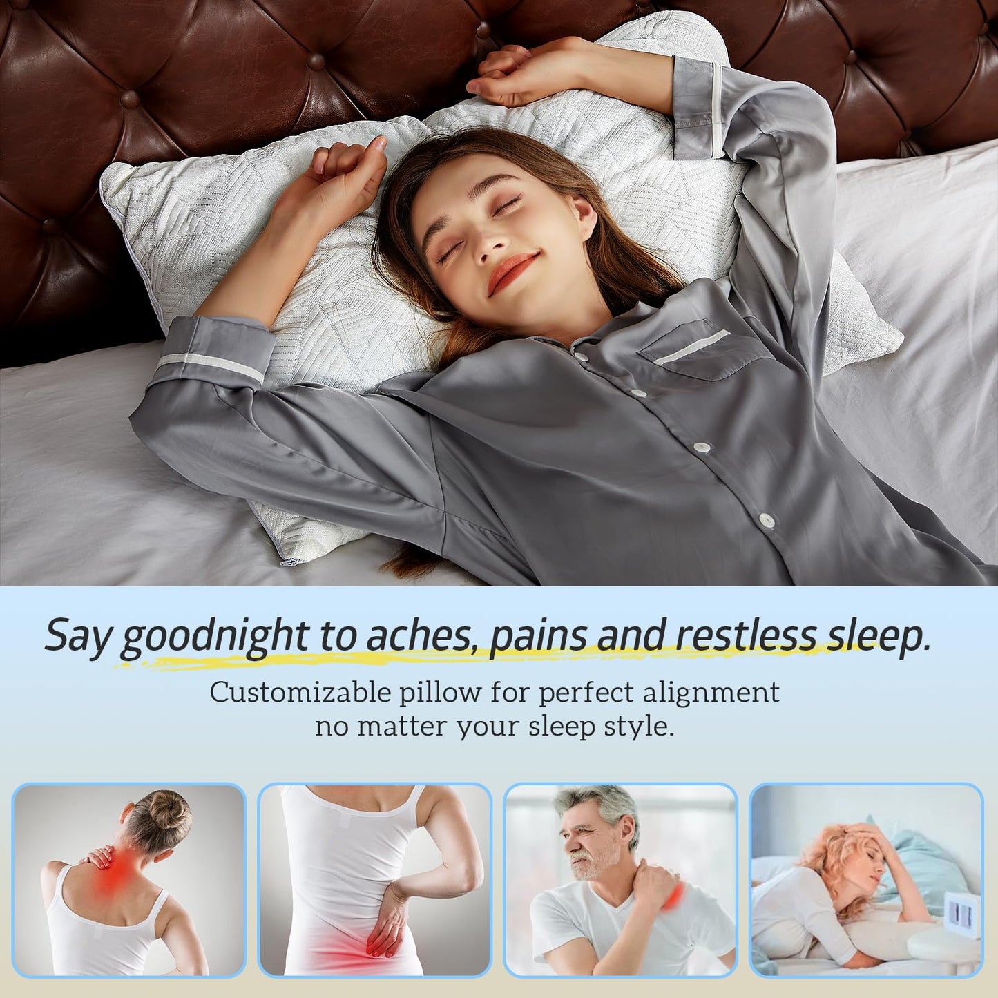 BETU Cooling Pillow Queen Size, Shredded Memory Foam Cool Pillow for Hot Sleepers, Adjustable Firm Soft Support Bed Pillows Perfect for Back Neck Pain and Side Sleeping with Pillow Case Cover, White