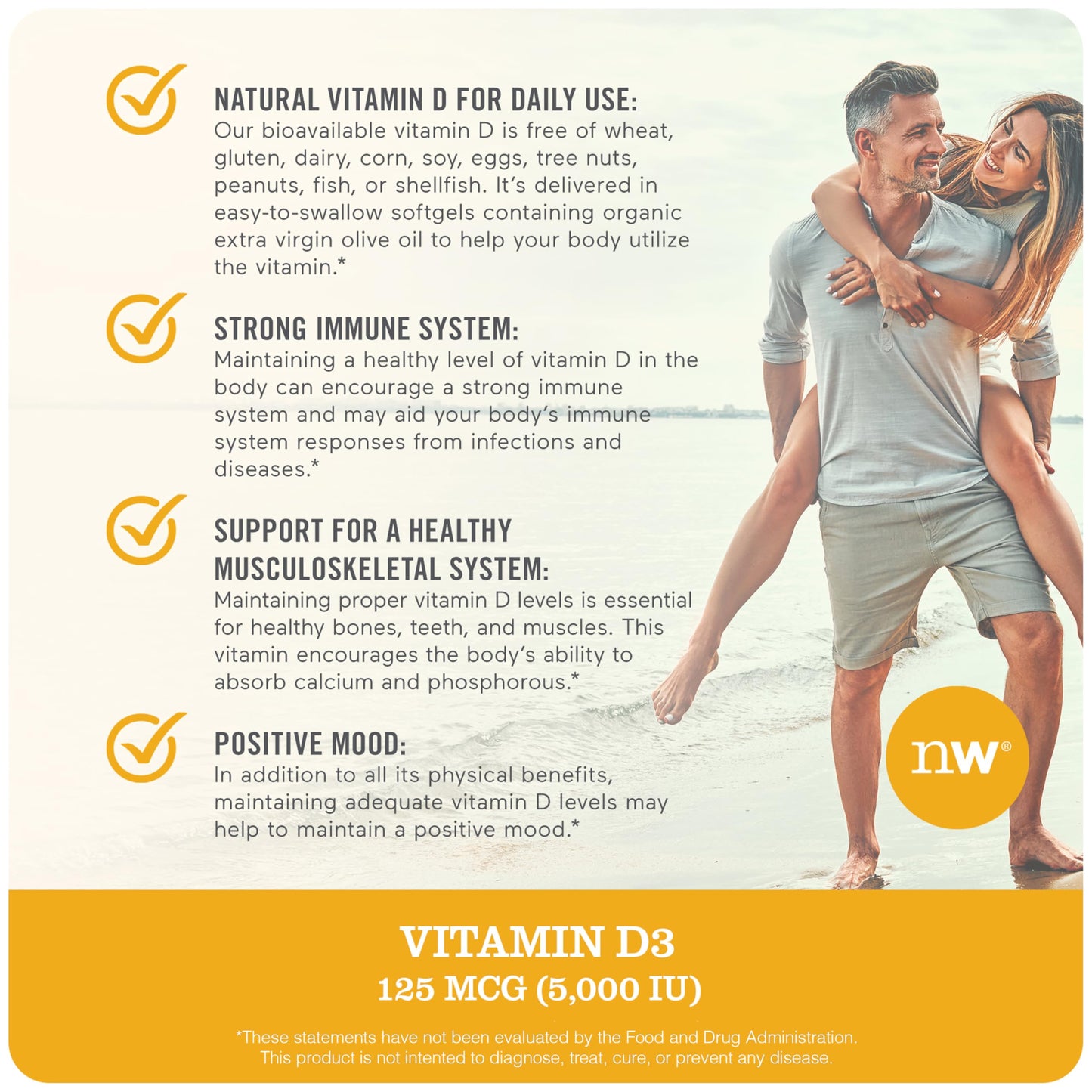 NatureWise Vitamin D3 5000iu (125 mcg) 200-Day Supply for Immune Support, Healthy Muscle Function, and Bone Health - Non-GMO, Gluten Free in Organic Extra Virgin Olive Oil, (Mini Softgel), 200 Count
