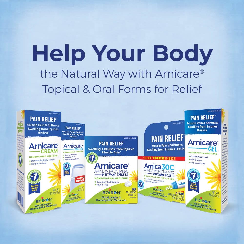 Boiron Arnicare Gel for Soothing Relief of Joint Pain, Muscle Pain, Muscle Soreness, and Swelling from Bruises or Injury - Non-greasy and Fragrance-Free - 2.6 oz