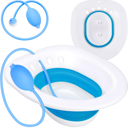 Pochik Sitz Bath, Sitz Bath for Hemorrhoids, Sitz Bath for Toilet Seat, Postpartum Care, Perineal Soaking, Collapsible, Flusher Hose, Drain Holes, Wider Seating Area, Deeper Bowl