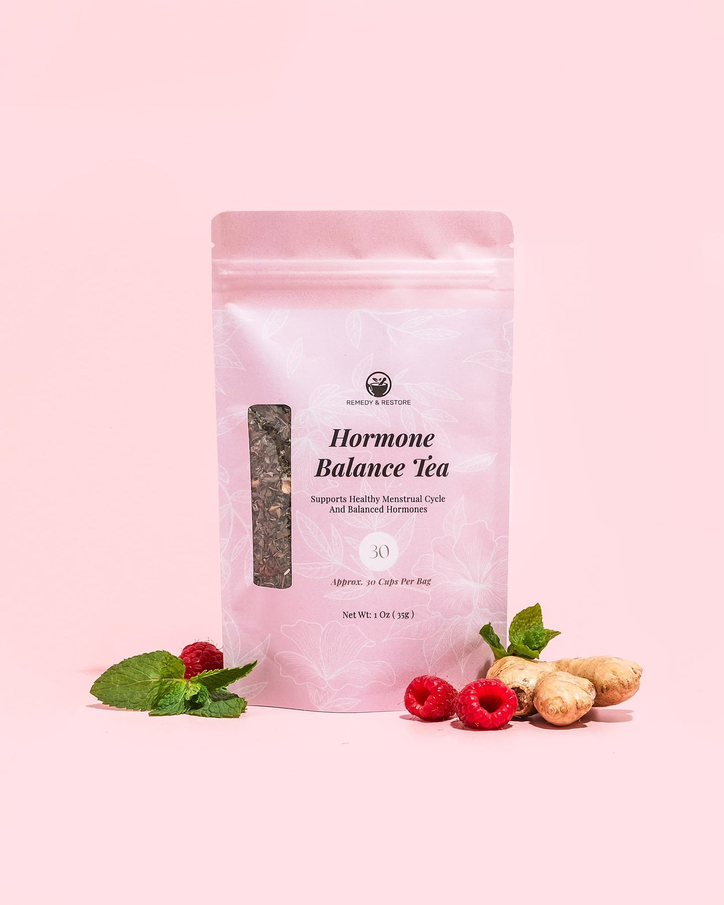 Remedy & Restore Herbal Tea for Hormone Balance - Natural Menstrual Cycle Support, Spearmint Flavor, Loose Leaves, 1 Count