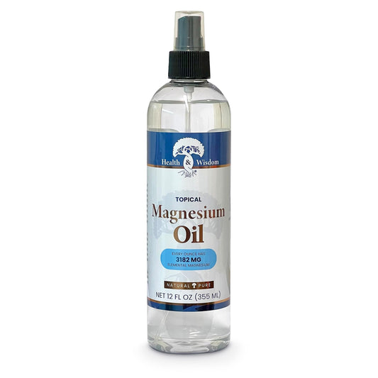 Health and Wisdom Topical Magnesium Oil Spray - USP Grade, Less Sting, Pure Transdermal Magnesium Chloride Oil, Extra Strength, Massage Oil for Feet Soak & Bath, High Absorption - 12 Fl Oz