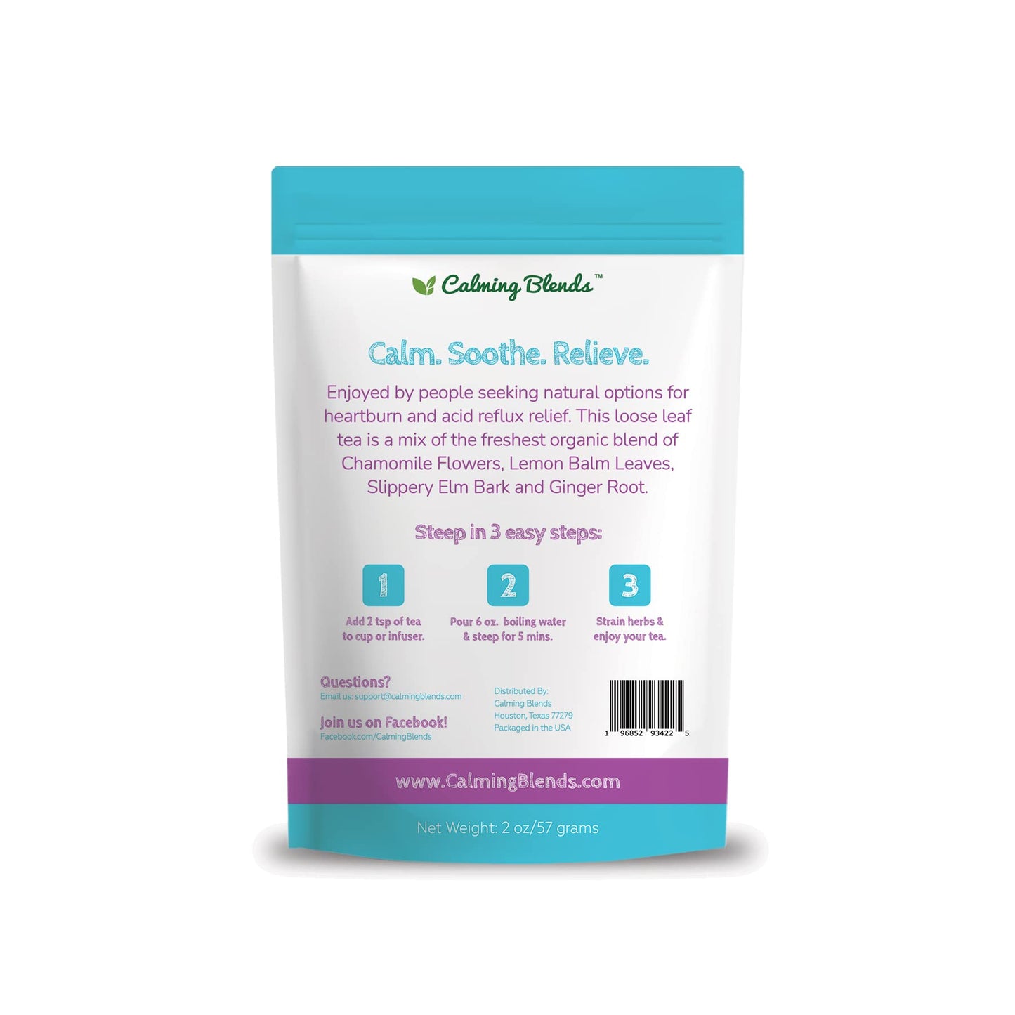 CALMING BLENDS Acid Reflux Loose Leaf Tea | Acid Reflux, Heartburn & Indigestion | Caffeine-Free | 36 Cups