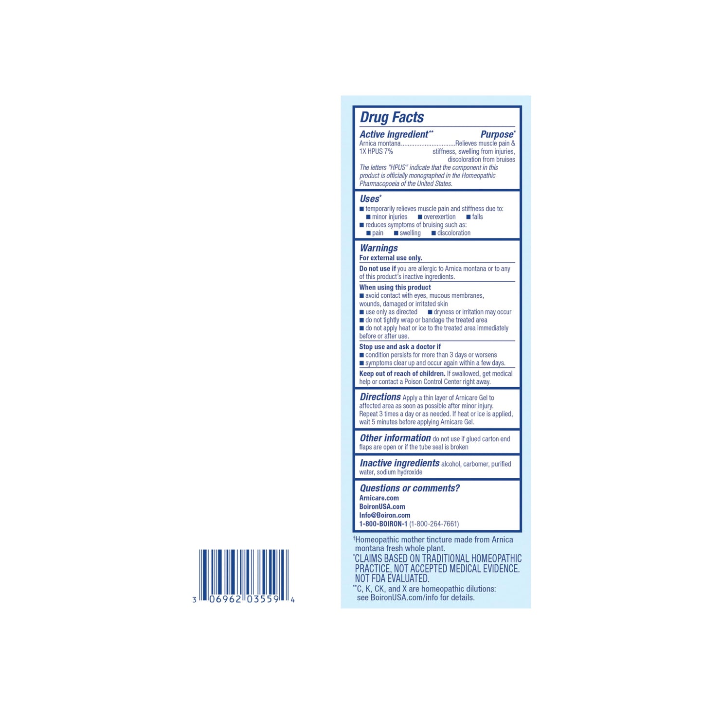 Boiron Arnicare Gel for Soothing Relief of Joint Pain, Muscle Pain, Muscle Soreness, and Swelling from Bruises or Injury - Non-greasy and Fragrance-Free - 2.6 oz