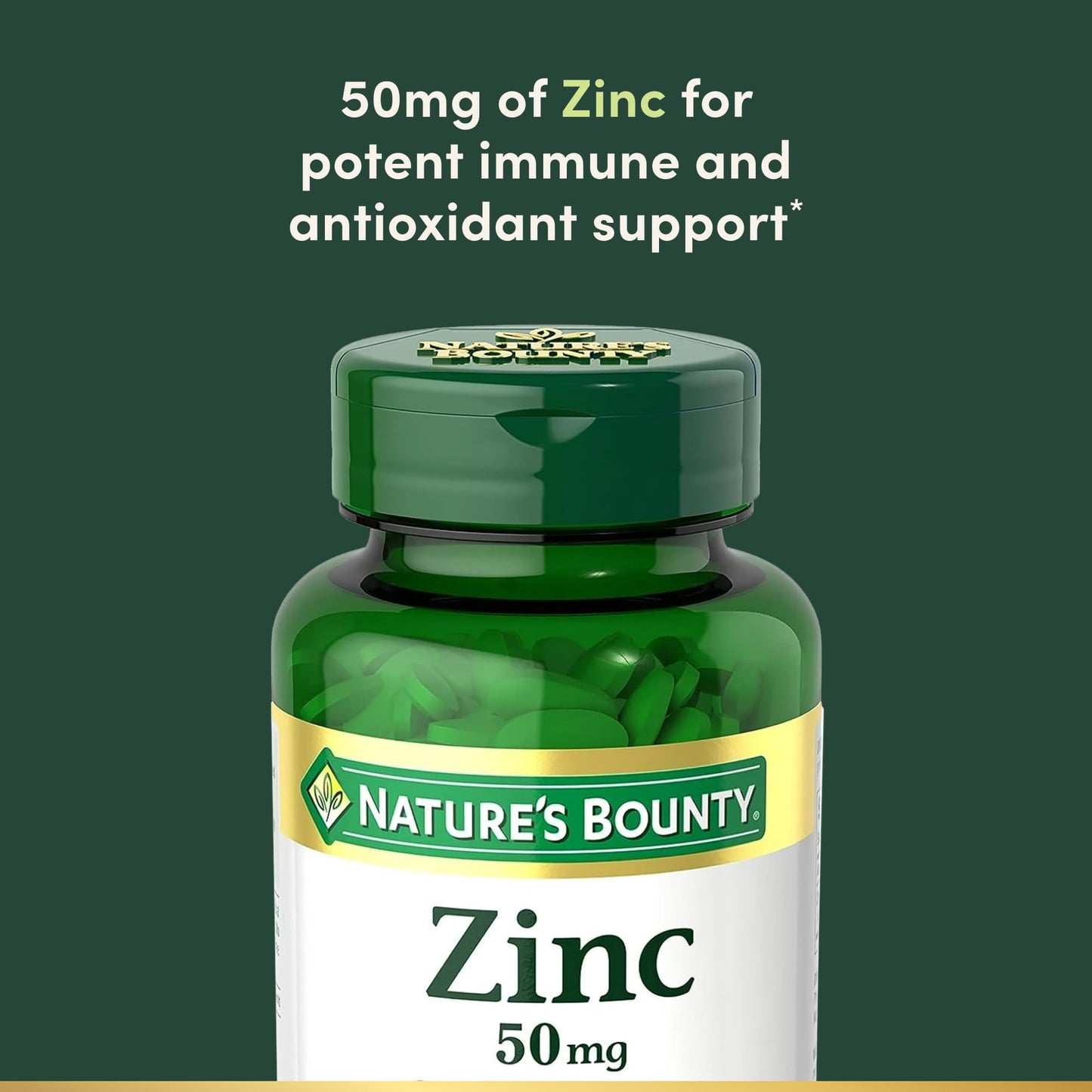 Nature’s Bounty Zinc 50mg, Immune Support & Antioxidant Supplement, Promotes Skin Health 250 Caplets