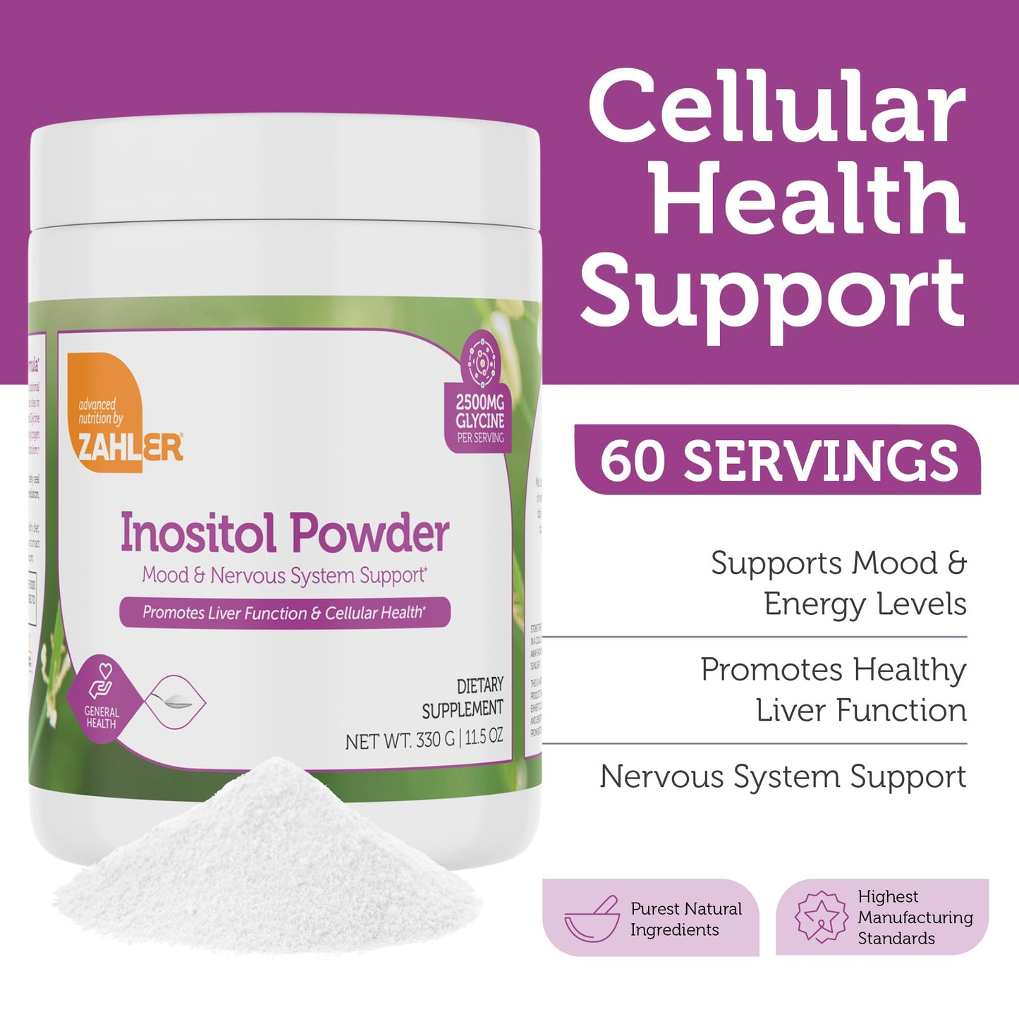 Zahler Inositol & Glycine Supplement Powder - Mood & Nervous System Support Supplements for Women - Hormone Balance & Healthy Ovarian Function - Kosher, Gluten Free, Dairy Free, Soy Free 11.5 Oz