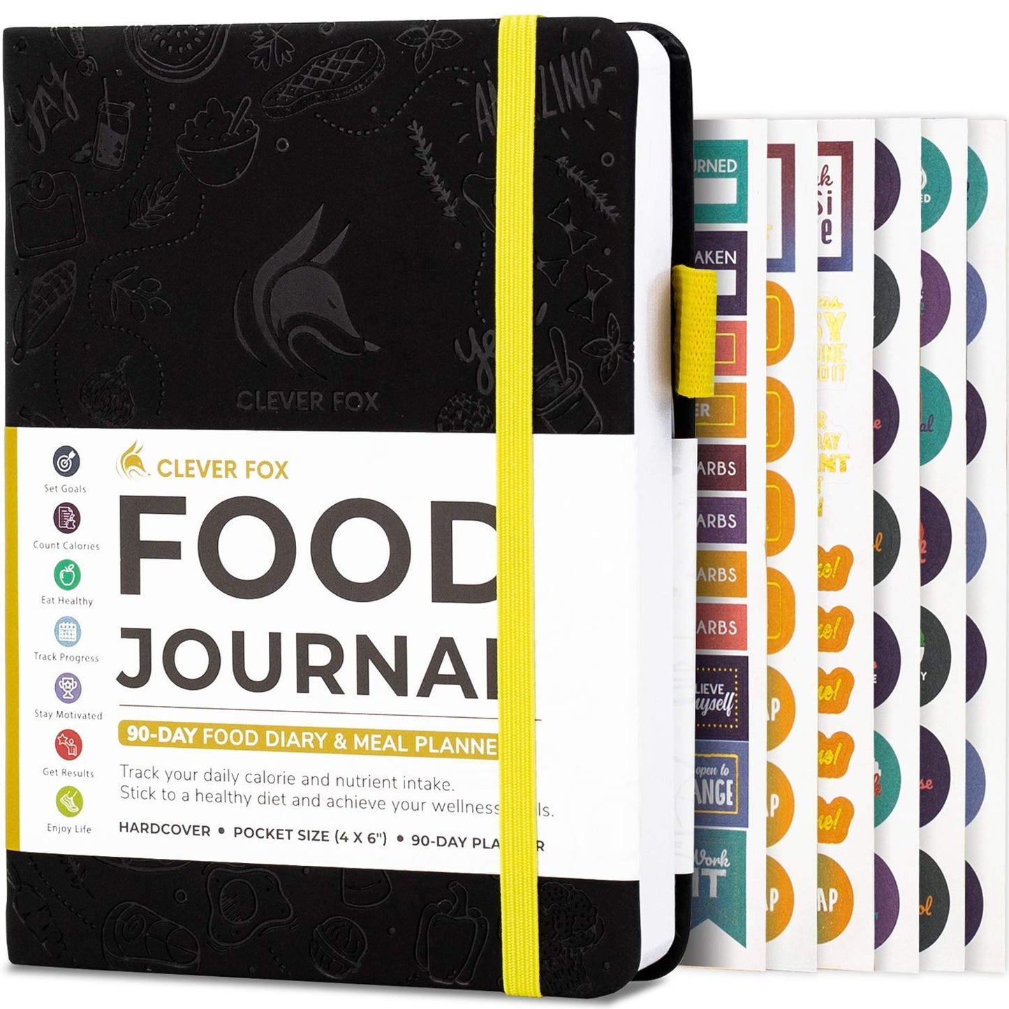 Clever Fox Food Journal Pocket - Daily Food Diary, Meal Planner to Track Calories & Nutrients, Weight Loss Tracker Notebook, 4x5.5” (Black)