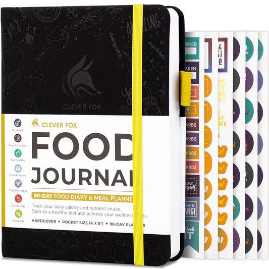 Clever Fox Food Journal Pocket - Daily Food Diary, Meal Planner to Track Calories & Nutrients, Weight Loss Tracker Notebook, 4x5.5” (Black)