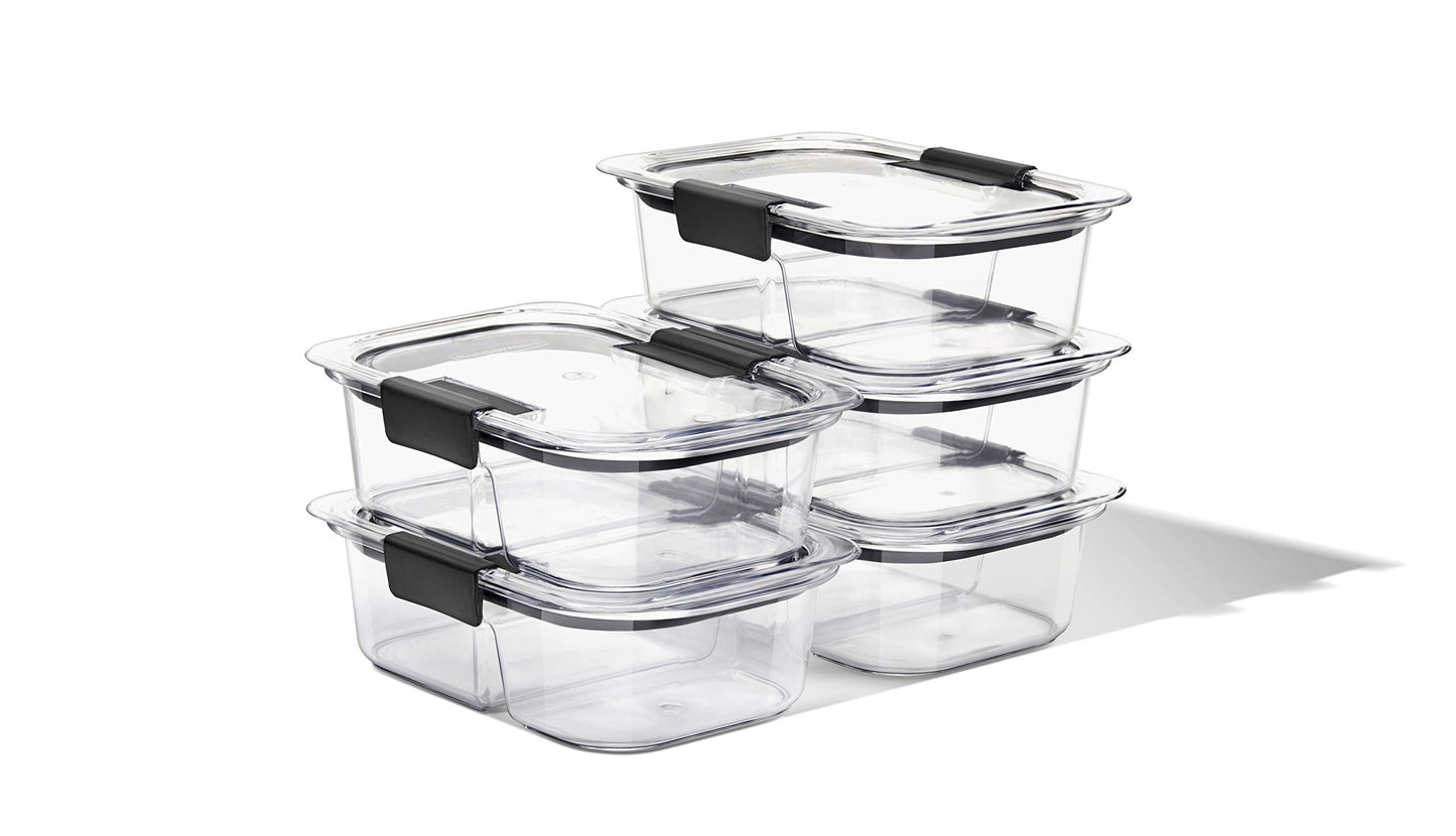 Rubbermaid Brilliance Meal Prep Containers, 2-Compartment Food Storage Containers, 2.85 Cup, 5-Pack, BPA-Free, Clear/Grey