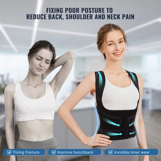 Fit Geno Back Brace Posture Corrector for Women and Men, Shoulder Straightener, Adjustable Full Back Support, Upper and Lower Back Pain Relief - Scoliosis, Hunchback, Hump, Thoracic, Spine Corrector