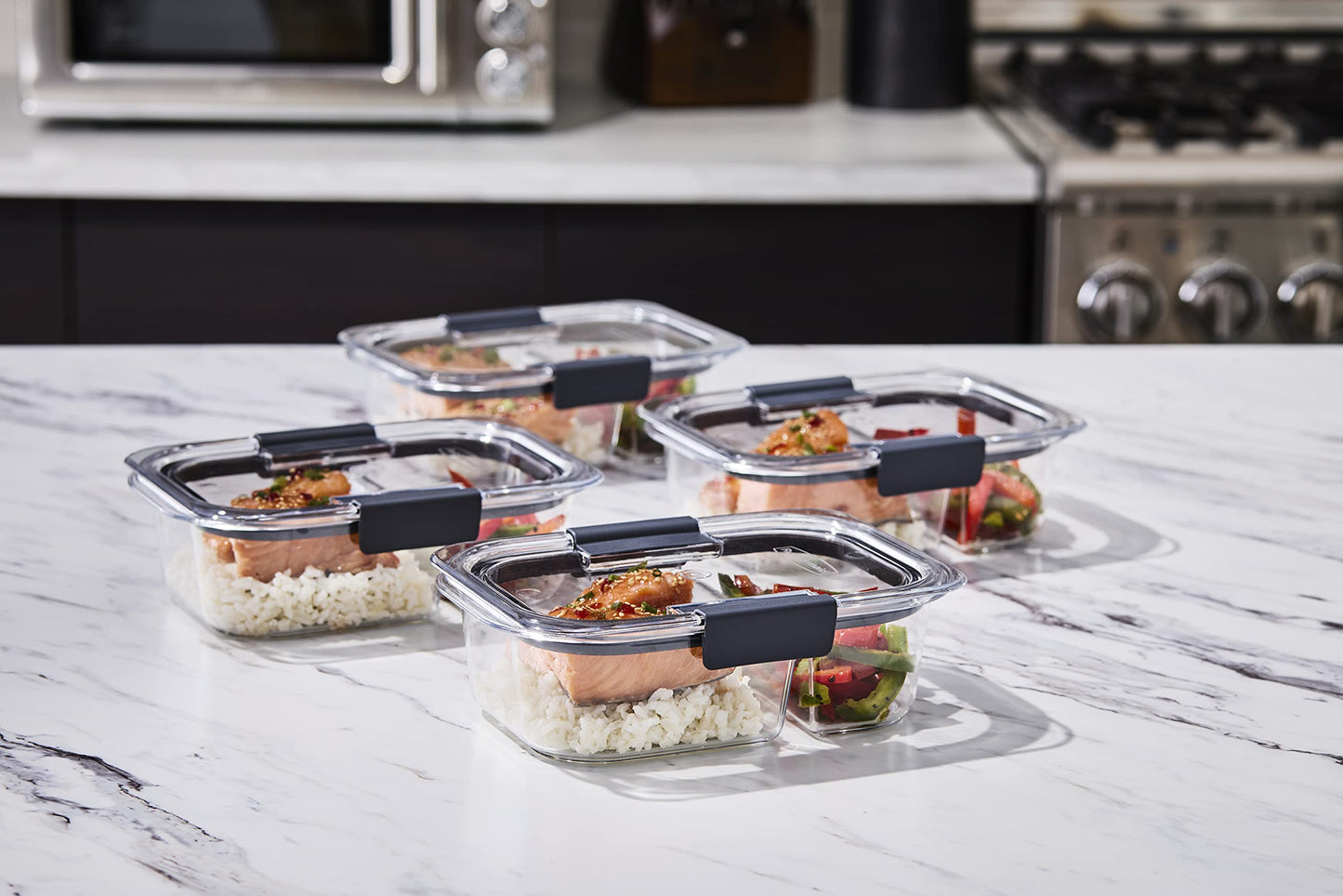 Rubbermaid Brilliance Meal Prep Containers, 2-Compartment Food Storage Containers, 2.85 Cup, 5-Pack, BPA-Free, Clear/Grey