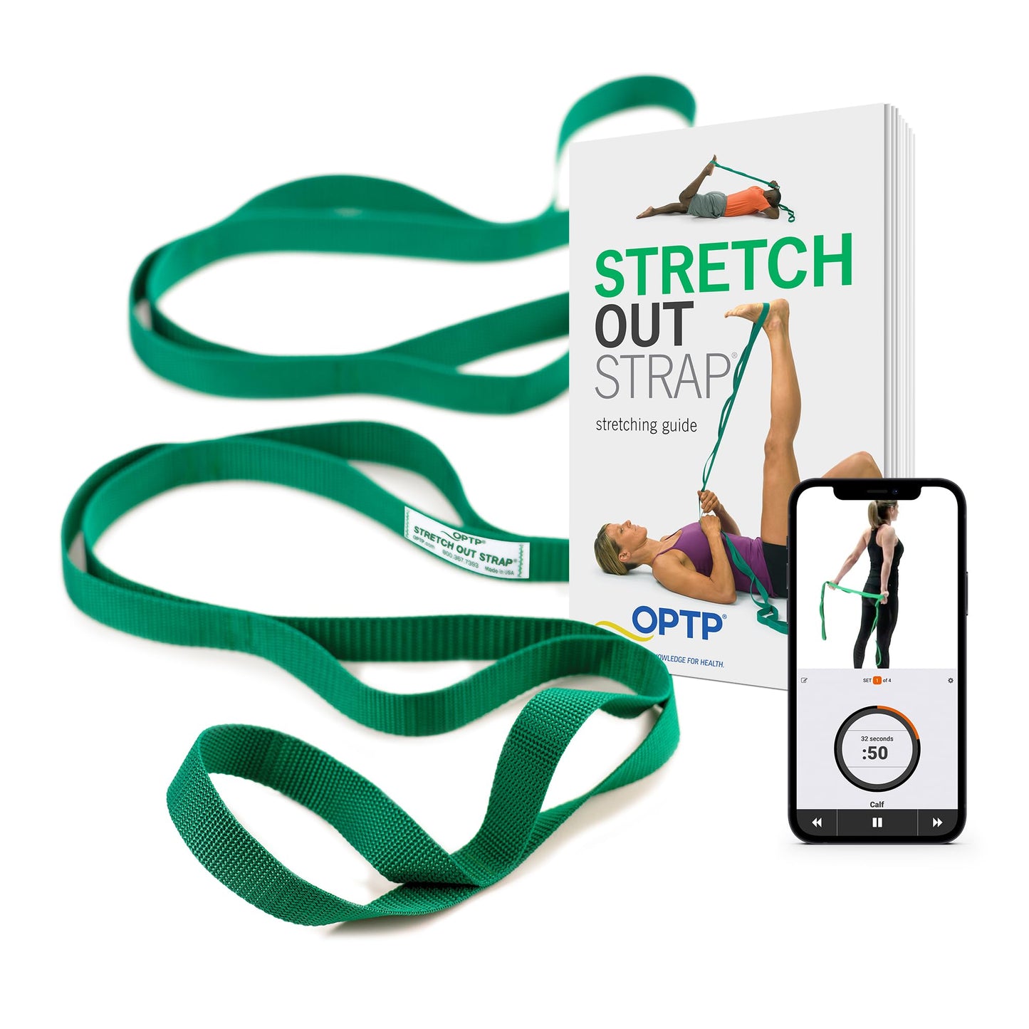 OPTP The Original Stretch Out Strap with Exercise Book, USA Made Top Choice Stretch Out Straps for Physical Therapy, Yoga Stretching Strap and Knee Therapy Strap