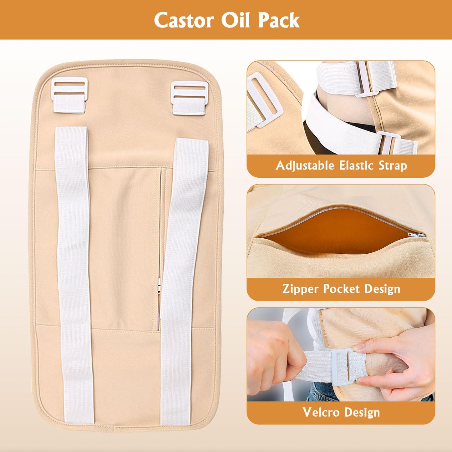 Castor Oil Pack Wrap, 9 Pcs Reusable Organic Castor Oil Packs Kit for Neck Chest Waist Knee Leg and Feet, Adjustable Velcro Caster Oil Compress Pads, Machine Washable Gift for Women