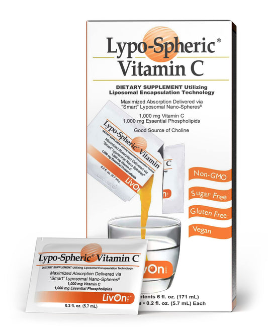 LivOn Laboratories Lypo–Spheric Liposomal Vitamin C 1000mg - No Sugar, Immune Support, Plant Based - Easy to Swallow, Absorbable, Individual Packets - Non–GMO, Gluten Free(0.2floz30 Packets)