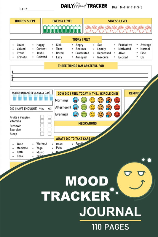 Mood Tracker Journal: Daily Health & Mental Health Tracker Notebook | Track Your Mood, Energy, Sleep, Food Intake, Goals & More | Self Care Log Book For Adults & Teens.