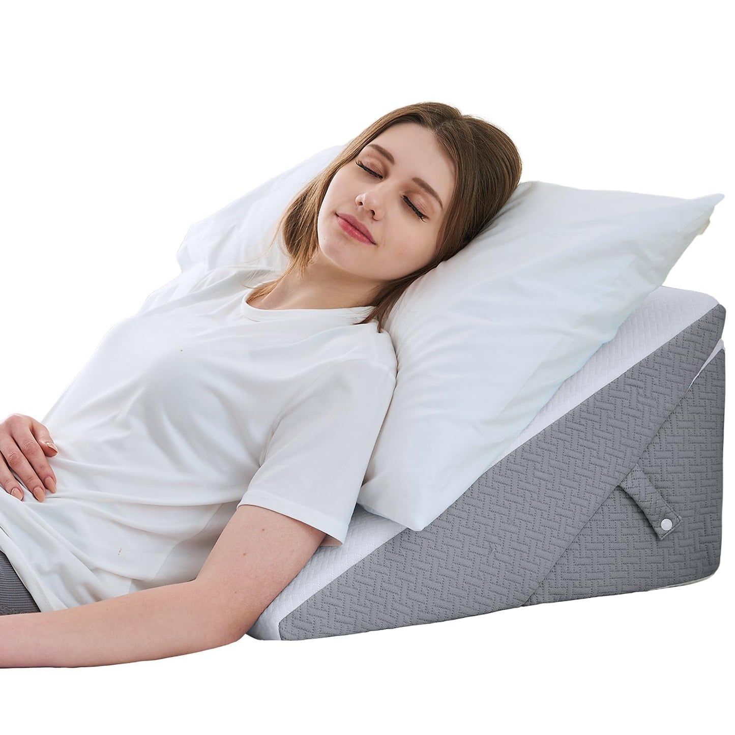 Sasttie Wedge Pillow Headboard, Adjustable Bed Wedge Pillow for After Surgery, Sleeping, Acid Reflux, Neck Pain, Back Pain, and Surgery Recovery, Dark Grey & White
