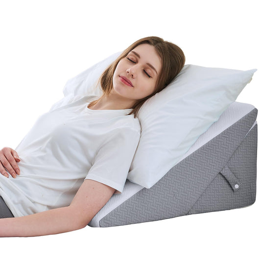Sasttie Wedge Pillow Headboard, Adjustable Bed Wedge Pillow for After Surgery, Sleeping, Acid Reflux, Neck Pain, Back Pain, and Surgery Recovery, Dark Grey & White