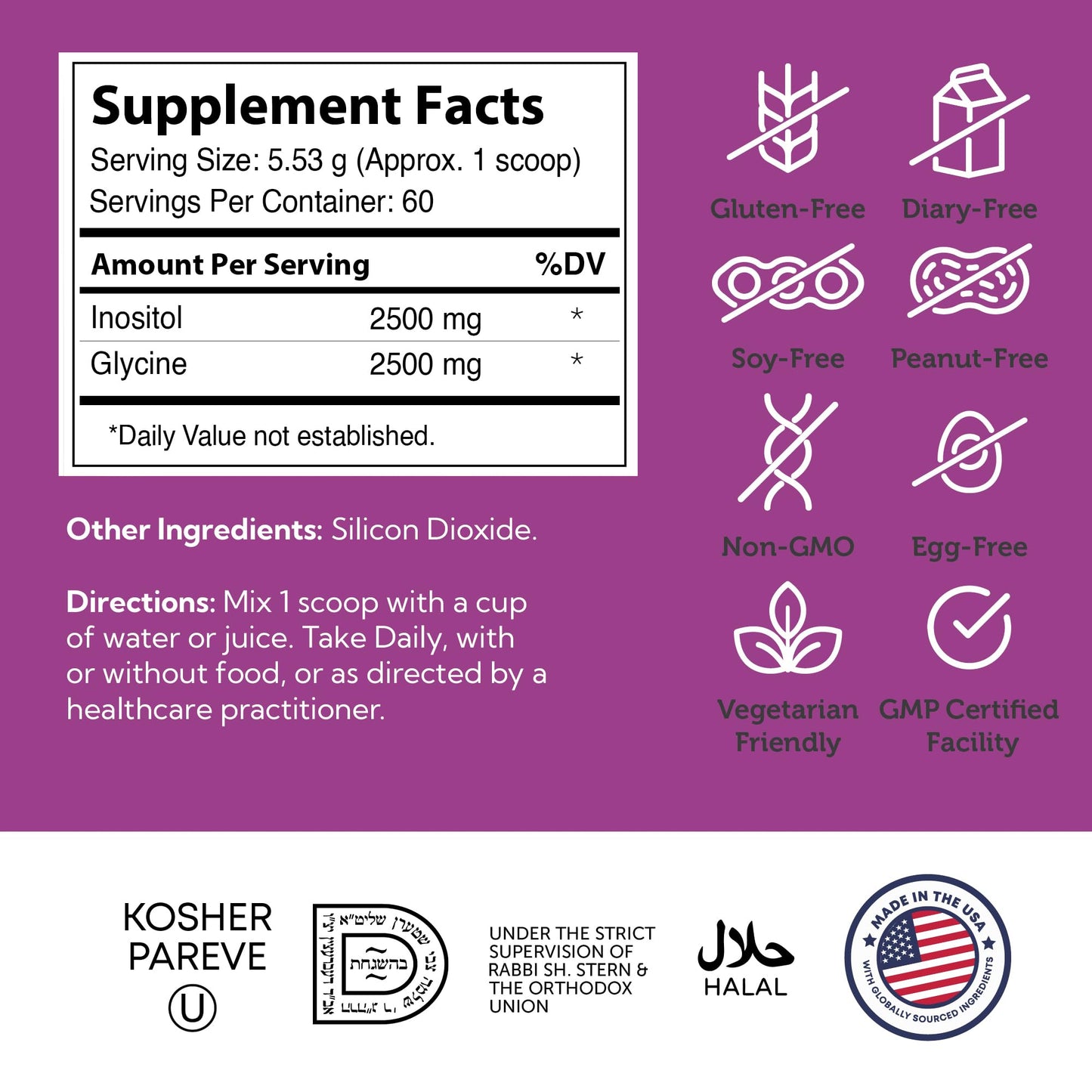 Zahler Inositol & Glycine Supplement Powder - Mood & Nervous System Support Supplements for Women - Hormone Balance & Healthy Ovarian Function - Kosher, Gluten Free, Dairy Free, Soy Free 11.5 Oz