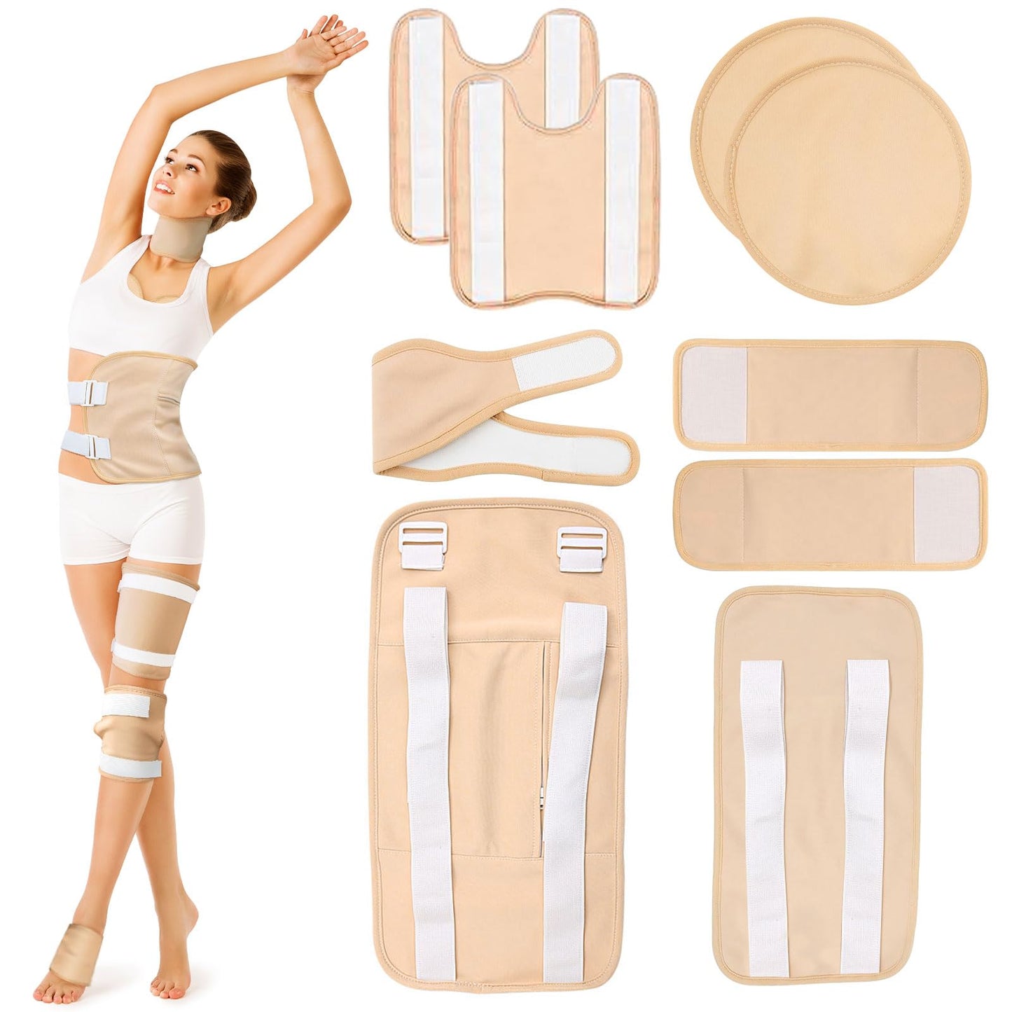 Castor Oil Pack Wrap, 9 Pcs Reusable Organic Castor Oil Packs Kit for Neck Chest Waist Knee Leg and Feet, Adjustable Velcro Caster Oil Compress Pads, Machine Washable Gift for Women
