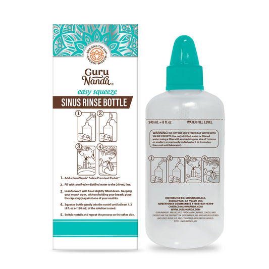 GuruNanda Sinus Rinse Bottle - Comfort Tip for Natural Nasal Irrigator Relief for Adults & Kids - 240ml Capacity