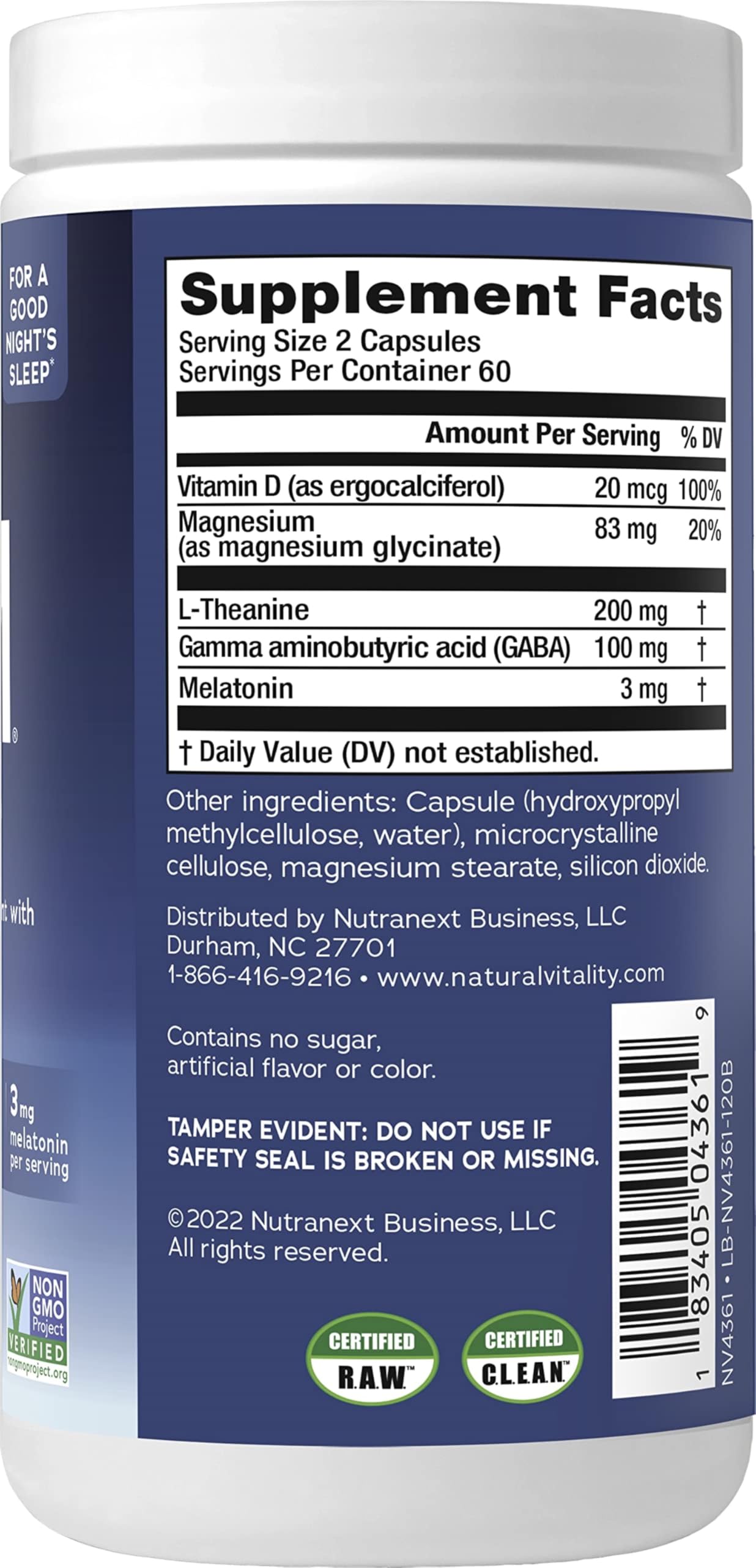 Natural Vitality Calm Sleep Magnesium Supplement, Melatonin & Magnesium Citrate, Sleep Aid Capsules, Gluten Free, Vegan, Non-GMO, Helps The Body Ease Into Sleep, 120 Capsules