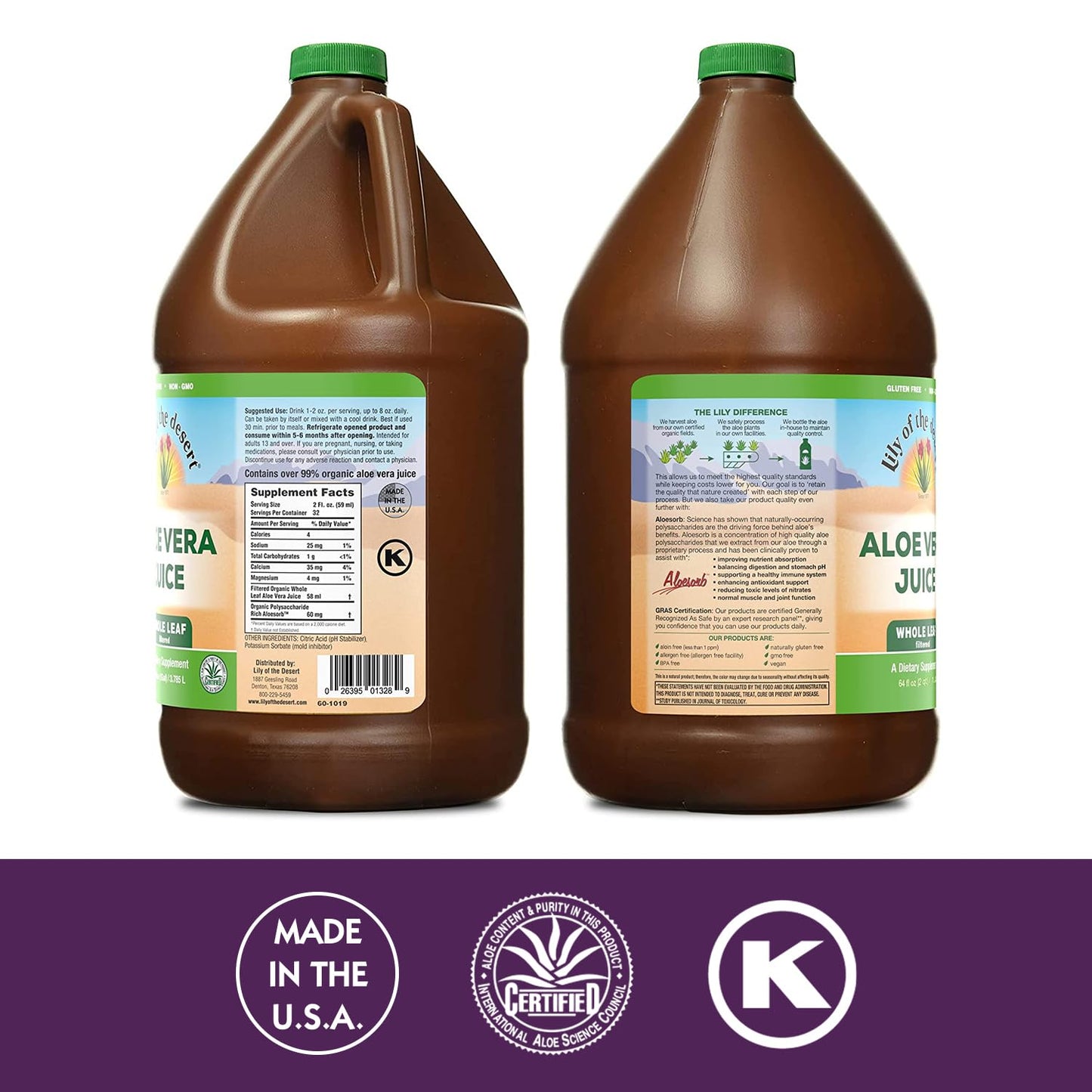 Lily Of The Desert Aloe Vera Juice - Whole Leaf Filtered Aloe Vera Drink, Non-GMO Aloe Juice with Natural Digestive Enzymes for Gut Health, Stomach Relief, Wellness, Glowing Skin, 64 Fl Oz