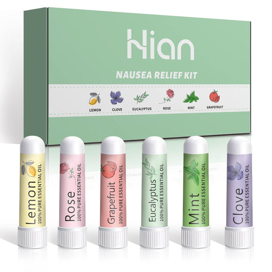 Hion Nausea Relief Inhaler 6 pcs for Motion Sickness and Pregnant Women Morning Sickness, Aromatherapy Natural Essential Oils Inhalers