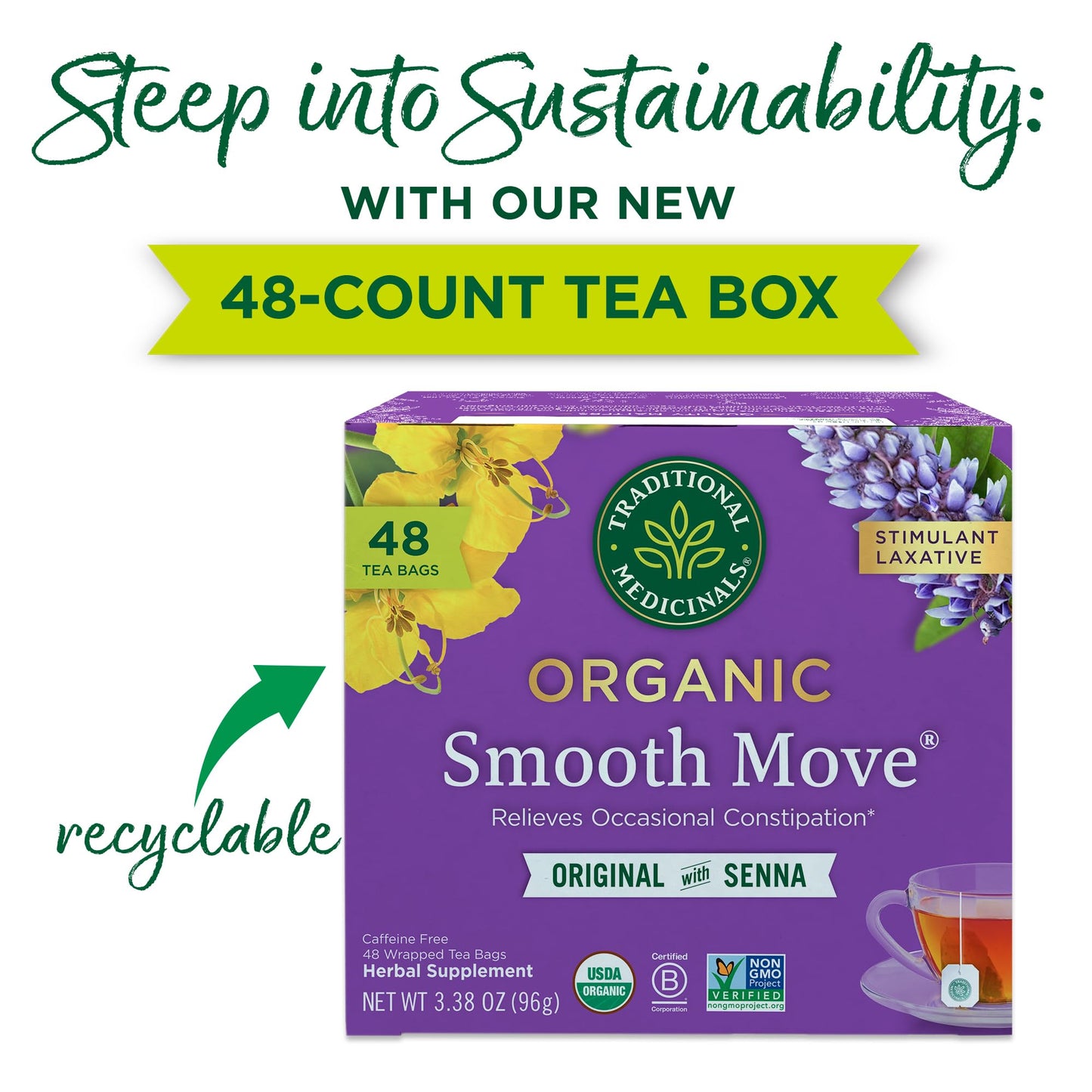 Traditional Medicinals Tea, Organic Smooth Move, Relieves Occasional Constipation, Senna - 48 Tea Bags